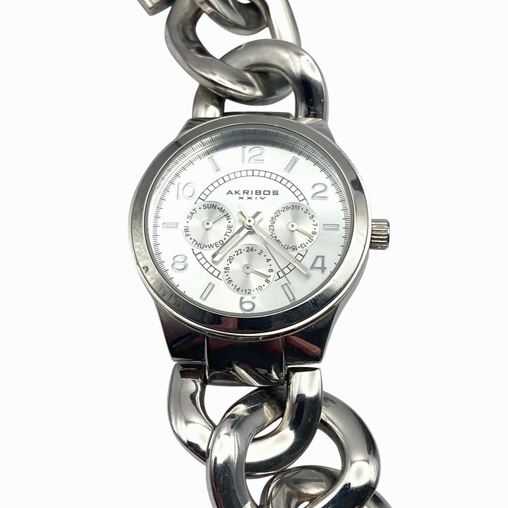 AKRIBOS Women's Watch 38mm - New Battery - 12/24 HR -Day/Date - WR - AK531SS